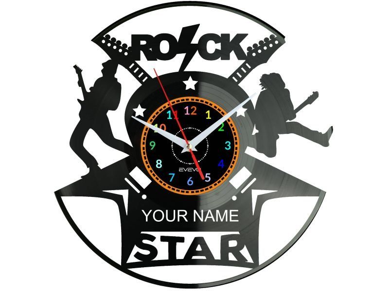 Rock Star Twoje Imię ZEGAR ŚCIENNY DEKORACYJNY NOWOCZESNY PŁYTA WINYLOWA WINYL NA PREZENT EVEVO EVEVO.PL W0354