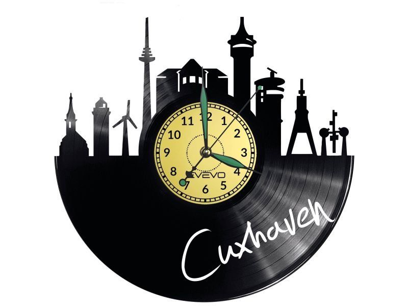 CUXHAVEN ZEGAR ŚCIENNY DEKORACYJNY NOWOCZESNY PŁYTA WINYLOWA WINYL NA PREZENT EVEVO EVEVO.PL W0434