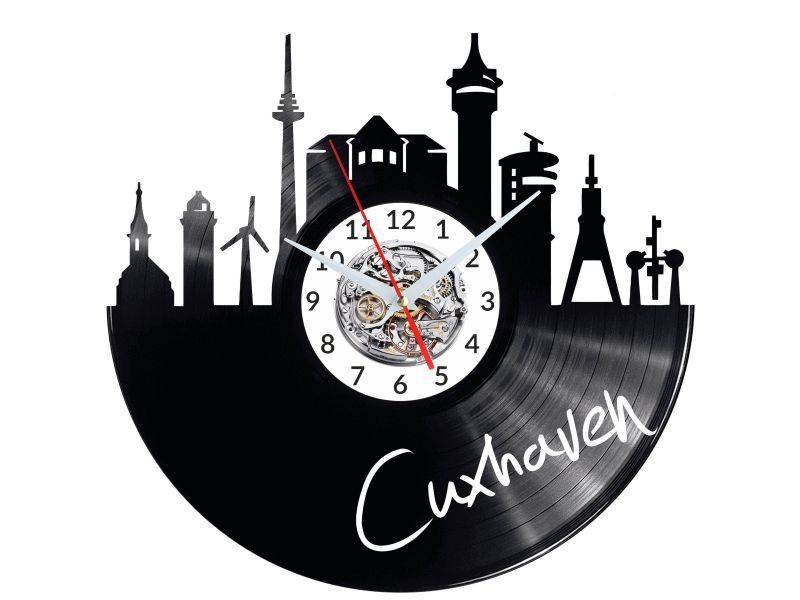 CUXHAVEN ZEGAR ŚCIENNY DEKORACYJNY NOWOCZESNY PŁYTA WINYLOWA WINYL NA PREZENT EVEVO EVEVO.PL W0434