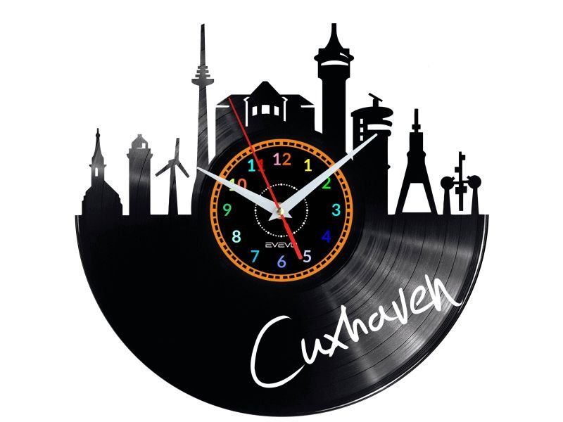 CUXHAVEN ZEGAR ŚCIENNY DEKORACYJNY NOWOCZESNY PŁYTA WINYLOWA WINYL NA PREZENT EVEVO EVEVO.PL W0434