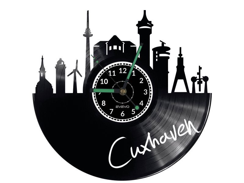 CUXHAVEN ZEGAR ŚCIENNY DEKORACYJNY NOWOCZESNY PŁYTA WINYLOWA WINYL NA PREZENT EVEVO EVEVO.PL W0434