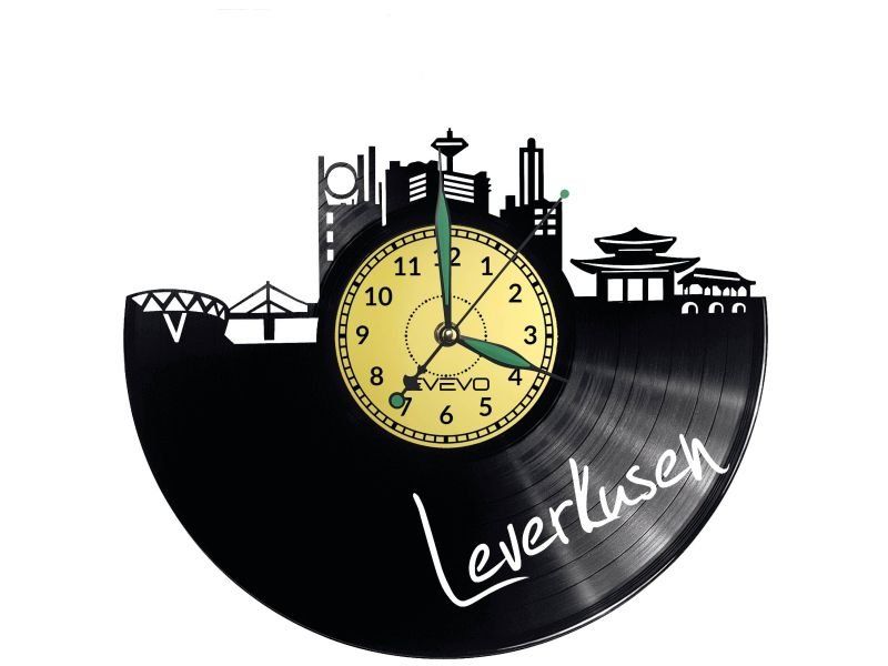LEVERKUSEN ZEGAR ŚCIENNY DEKORACYJNY NOWOCZESNY PŁYTA WINYLOWA WINYL NA PREZENT EVEVO EVEVO.PL W0435