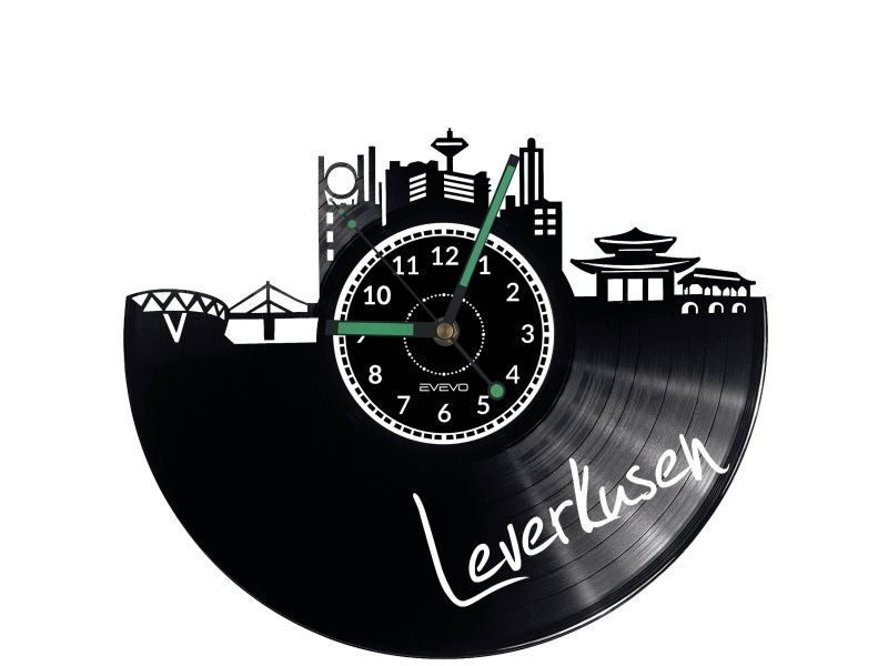 LEVERKUSEN ZEGAR ŚCIENNY DEKORACYJNY NOWOCZESNY PŁYTA WINYLOWA WINYL NA PREZENT EVEVO EVEVO.PL W0435
