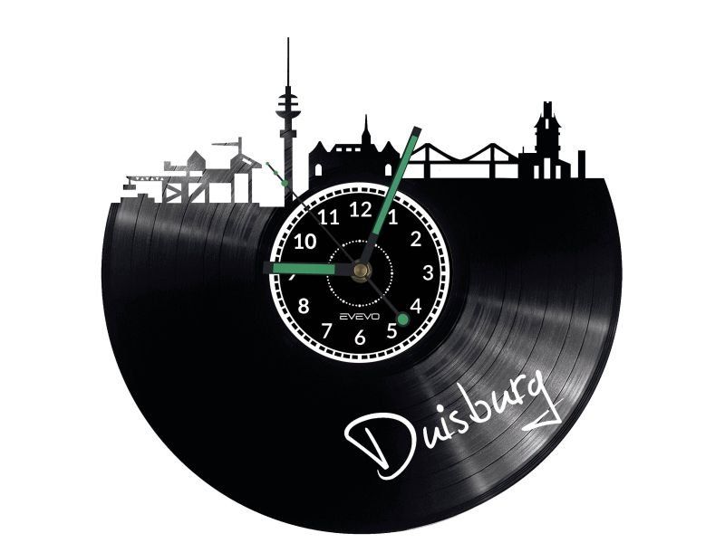DUISBURG ZEGAR ŚCIENNY DEKORACYJNY NOWOCZESNY PŁYTA WINYLOWA WINYL NA PREZENT EVEVO EVEVO.PL W0444