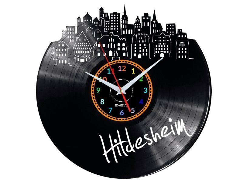 HILDESHEIM ZEGAR ŚCIENNY DEKORACYJNY NOWOCZESNY PŁYTA WINYLOWA WINYL NA PREZENT EVEVO EVEVO.PL W0445
