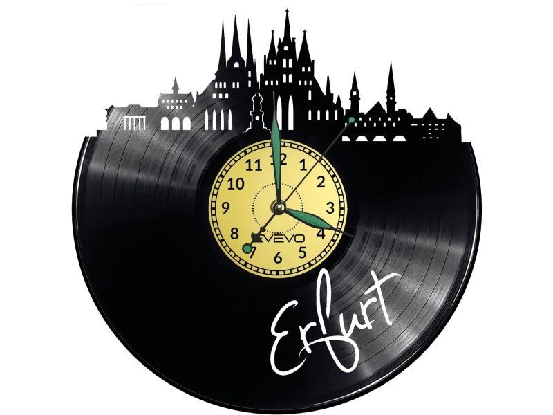 ERFURT ZEGAR ŚCIENNY DEKORACYJNY NOWOCZESNY PŁYTA WINYLOWA WINYL NA PREZENT EVEVO EVEVO.PL W0452