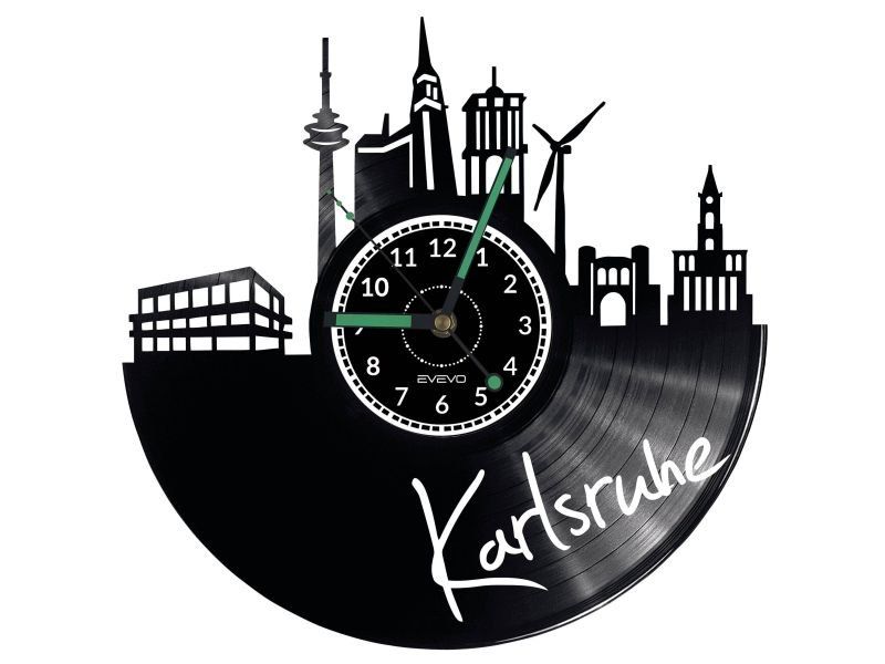 KARLSRUHE ZEGAR ŚCIENNY DEKORACYJNY NOWOCZESNY PŁYTA WINYLOWA WINYL NA PREZENT EVEVO EVEVO.PL W0455