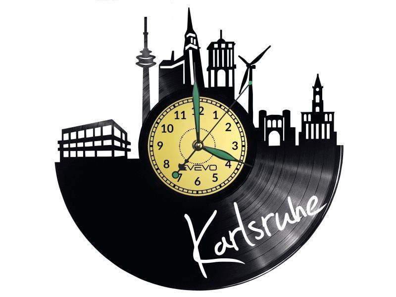 KARLSRUHE ZEGAR ŚCIENNY DEKORACYJNY NOWOCZESNY PŁYTA WINYLOWA WINYL NA PREZENT EVEVO EVEVO.PL W0455