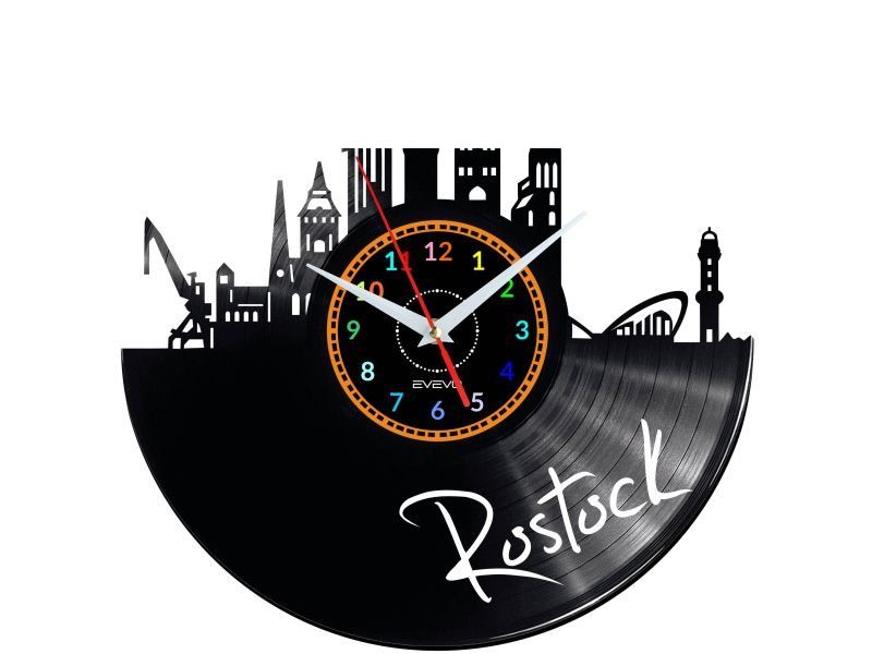 ROSTOCK ZEGAR ŚCIENNY DEKORACYJNY NOWOCZESNY PŁYTA WINYLOWA WINYL NA PREZENT EVEVO EVEVO.PL W0456