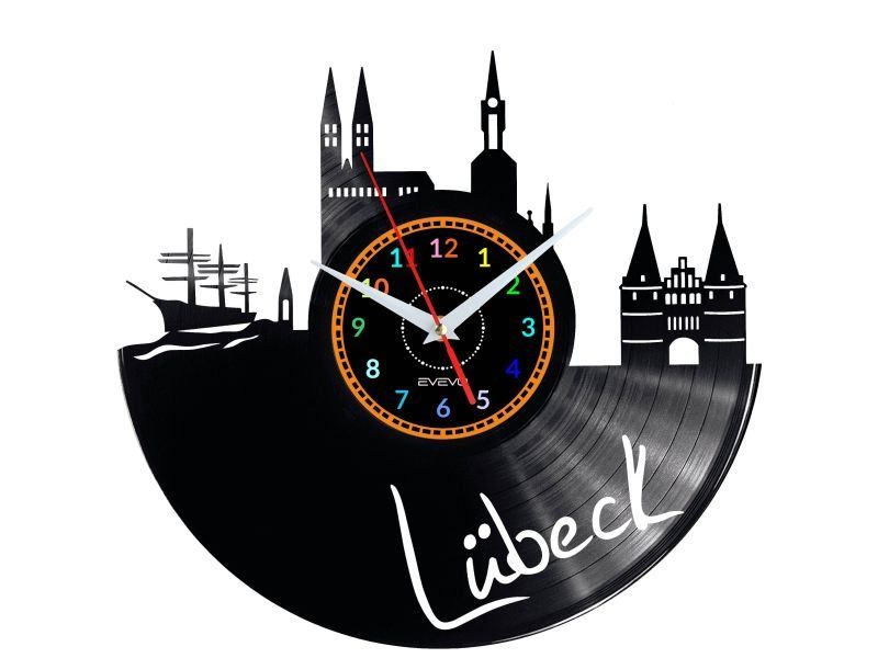 LUBECK ZEGAR ŚCIENNY DEKORACYJNY NOWOCZESNY PŁYTA WINYLOWA WINYL NA PREZENT EVEVO EVEVO.PL W0467