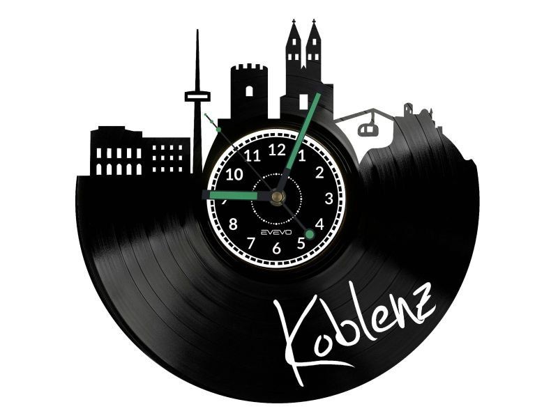 KOBLENZ ZEGAR ŚCIENNY DEKORACYJNY NOWOCZESNY PŁYTA WINYLOWA WINYL NA PREZENT EVEVO EVEVO.PL W0469