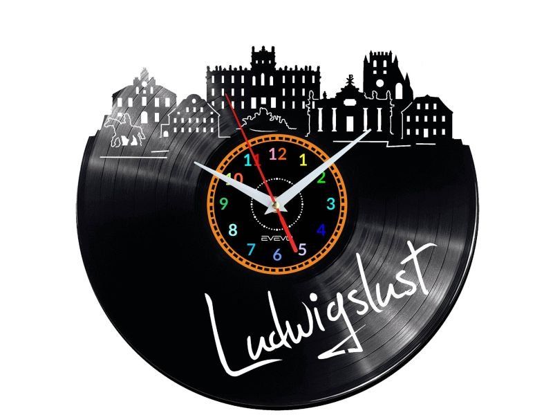 LUDWIGSLUST ZEGAR ŚCIENNY DEKORACYJNY NOWOCZESNY PŁYTA WINYLOWA WINYL NA PREZENT EVEVO EVEVO.PL W0476
