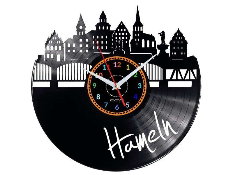 HAMELN ZEGAR ŚCIENNY DEKORACYJNY NOWOCZESNY PŁYTA WINYLOWA WINYL NA PREZENT EVEVO EVEVO.PL W0478