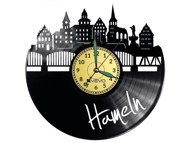 HAMELN ZEGAR ŚCIENNY DEKORACYJNY NOWOCZESNY PŁYTA WINYLOWA WINYL NA PREZENT EVEVO EVEVO.PL W0478