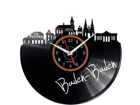 BADEN-BADEN ZEGAR ŚCIENNY DEKORACYJNY NOWOCZESNY PŁYTA WINYLOWA WINYL NA PREZENT EVEVO EVEVO.PL W0488