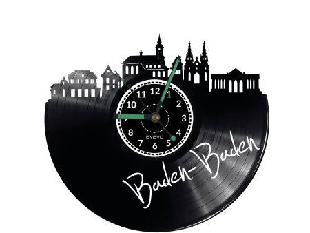 BADEN-BADEN ZEGAR ŚCIENNY DEKORACYJNY NOWOCZESNY PŁYTA WINYLOWA WINYL NA PREZENT EVEVO EVEVO.PL W0488