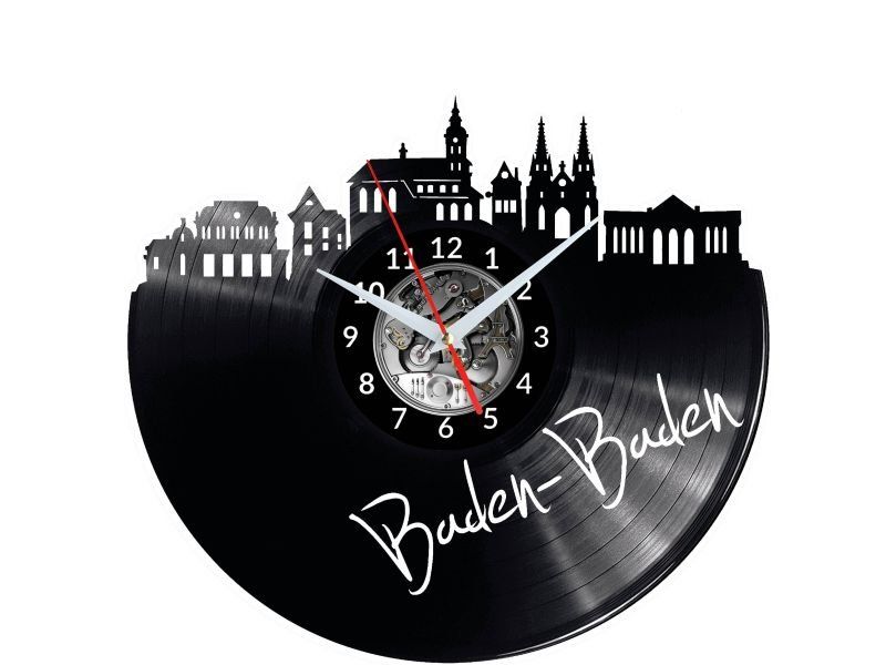 BADEN-BADEN ZEGAR ŚCIENNY DEKORACYJNY NOWOCZESNY PŁYTA WINYLOWA WINYL NA PREZENT EVEVO EVEVO.PL W0488