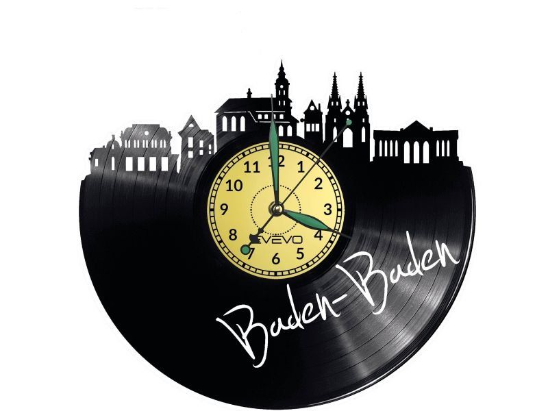 BADEN-BADEN ZEGAR ŚCIENNY DEKORACYJNY NOWOCZESNY PŁYTA WINYLOWA WINYL NA PREZENT EVEVO EVEVO.PL W0488