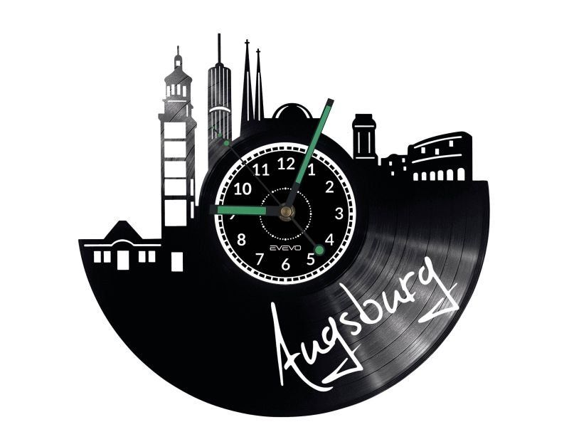 AUGSBURG ZEGAR ŚCIENNY DEKORACYJNY NOWOCZESNY PŁYTA WINYLOWA WINYL NA PREZENT EVEVO EVEVO.PL W0523