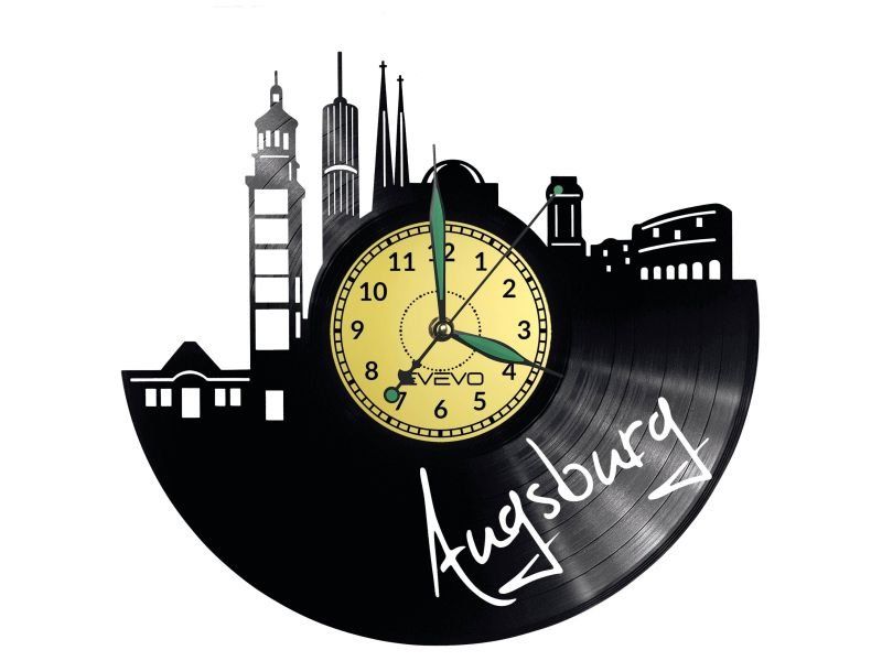 AUGSBURG ZEGAR ŚCIENNY DEKORACYJNY NOWOCZESNY PŁYTA WINYLOWA WINYL NA PREZENT EVEVO EVEVO.PL W0523