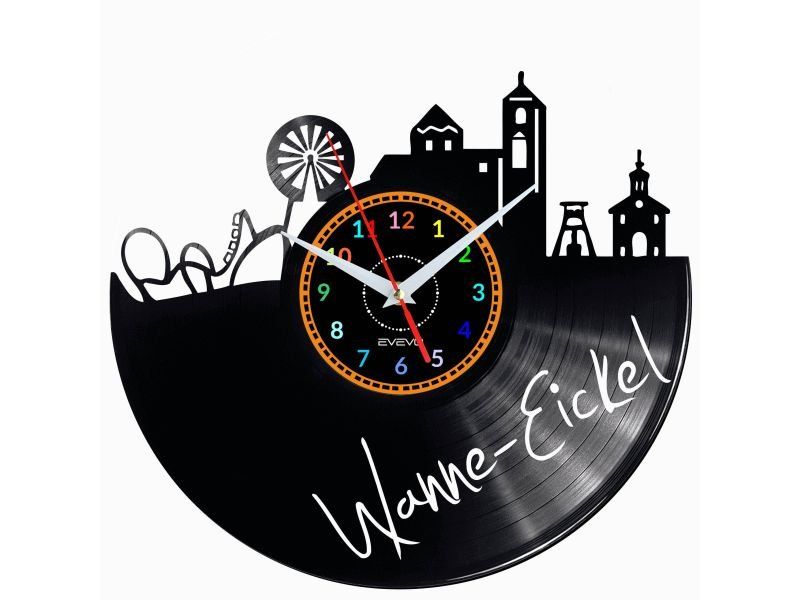 WANNE  EICKEL ZEGAR ŚCIENNY DEKORACYJNY NOWOCZESNY PŁYTA WINYLOWA WINYL NA PREZENT EVEVO EVEVO.PL W0540