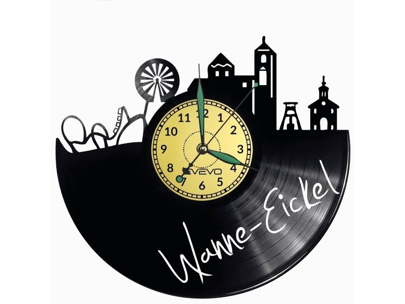 WANNE  EICKEL ZEGAR ŚCIENNY DEKORACYJNY NOWOCZESNY PŁYTA WINYLOWA WINYL NA PREZENT EVEVO EVEVO.PL W0540