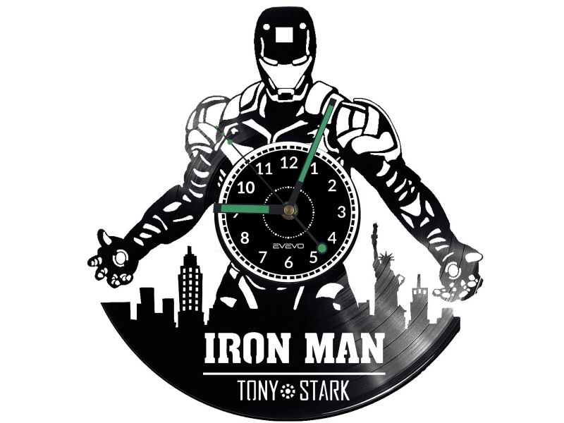 IRON MAN ZEGAR ŚCIENNY DEKORACYJNY NOWOCZESNY PŁYTA WINYLOWA WINYL NA PREZENT EVEVO EVEVO.PL W0642