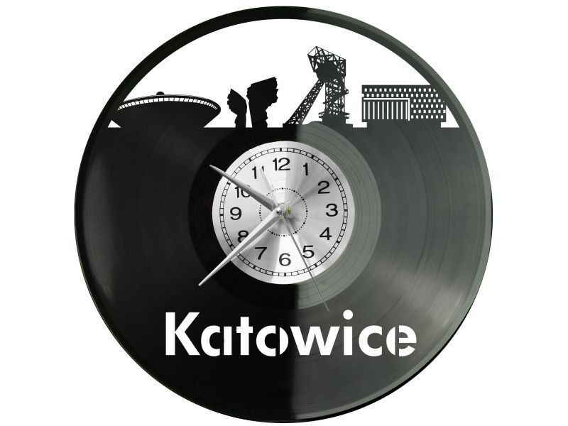 KATOWICE ZEGAR ŚCIENNY DEKORACYJNY NOWOCZESNY PŁYTA WINYLOWA WINYL NA PREZENT EVEVO EVEVO.PL W0726