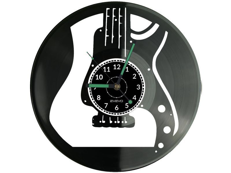 GITARA BASOWA ZEGAR ŚCIENNY DEKORACYJNY NOWOCZESNY PŁYTA WINYLOWA WINYL NA PREZENT EVEVO EVEVO.PL W0786