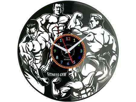 Fitness Gym ZEGAR ŚCIENNY DEKORACYJNY NOWOCZESNY PŁYTA WINYLOWA WINYL NA PREZENT EVEVO EVEVO.PL W0814