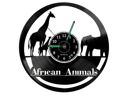 AFRICAN ANIMALS ZEGAR ŚCIENNY DEKORACYJNY NOWOCZESNY PŁYTA WINYLOWA WINYL NA PREZENT EVEVO EVEVO.PL