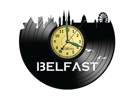 BELFAST ZEGAR ŚCIENNY DEKORACYJNYNOWOCZESNY PŁYTA WINYLOWA WINYL NA PREZENT EVEVO EVEVO.PL