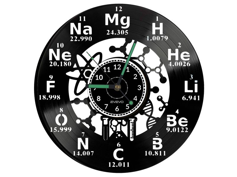 ZEGAR CHEMIKA ZEGAR ŚCIENNY DEKORACYJNYNOWOCZESNY PŁYTA WINYLOWA WINYL NA PREZENT EVEVO EVEVO.PL