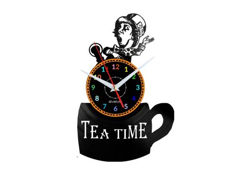 TEA TIME ZEGAR ŚCIENNY DEKORACYJNY NOWOCZESNY PŁYTA WINYLOWA WINYL NA PREZENT EVEVO EVEVO.PL