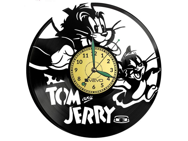 TOM AND JERRY ZEGAR ŚCIENNY DEKORACYJNY NOWOCZESNY PŁYTA WINYLOWA WINYL NA PREZENT EVEVO EVEVO.PL