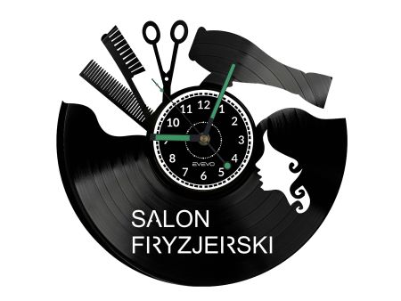 SALON FRYZJERSKI ZEGAR ŚCIENNY DEKORACYJNY NOWOCZESNY PŁYTA 
WINYLOWA WINYL NA PREZENT EVEVO EVEVO.PL