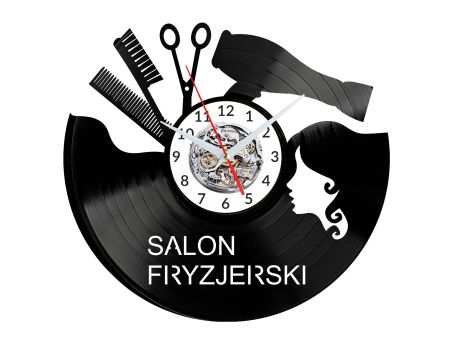 SALON FRYZJERSKI ZEGAR ŚCIENNY DEKORACYJNY NOWOCZESNY PŁYTA 
WINYLOWA WINYL NA PREZENT EVEVO EVEVO.PL