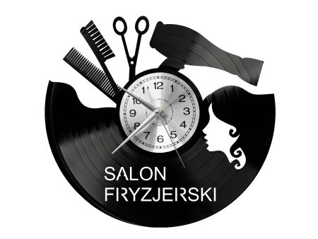 SALON FRYZJERSKI ZEGAR ŚCIENNY DEKORACYJNY NOWOCZESNY PŁYTA 
WINYLOWA WINYL NA PREZENT EVEVO EVEVO.PL