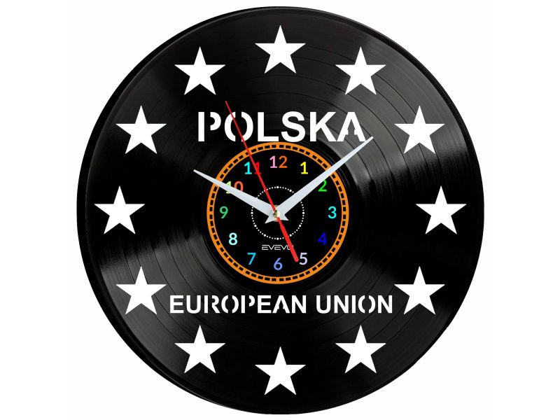 UNIA EUROPEJSKA POLSKA ZEGAR ŚCIENNY DEKORACYJNY NOWOCZESNY PŁYTA 
WINYLOWA WINYL NA PREZENT EVEVO EVEVO.PL