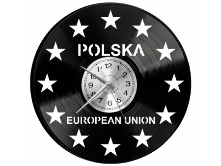 UNIA EUROPEJSKA POLSKA ZEGAR ŚCIENNY DEKORACYJNY NOWOCZESNY PŁYTA 
WINYLOWA WINYL NA PREZENT EVEVO EVEVO.PL