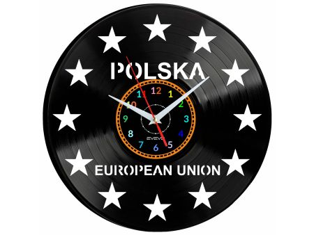 Unia Europejska Polska Zegar Ścienny Płyta Winylowa Nowoczesny Dekoracyjny Na Prezent Urodziny