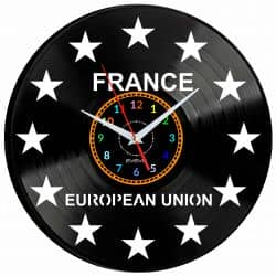 UNIA EUROPEJSKA FRANCJA ZEGAR ŚCIENNY DEKORACYJNY NOWOCZESNY PŁYTA 
WINYLOWA WINYL NA PREZENT EVEVO EVEVO.PL