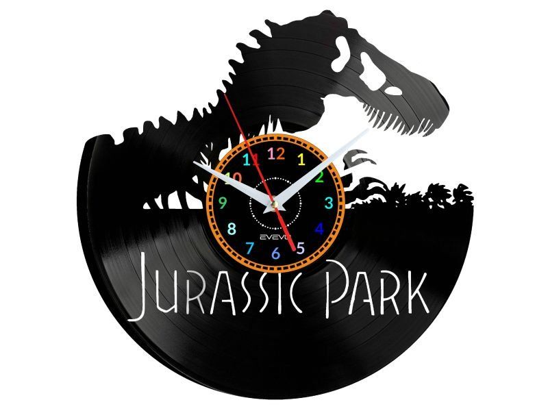 JURASSIC PARK ZEGAR ŚCIENNY DEKORACYJNY NOWOCZESNY PŁYTA WINYLOWA WINYL NA PREZENT EVEVO EVEVO.PL