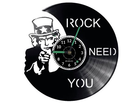 ROCK NEED YOU ZEGAR ŚCIENNY DEKORACYJNY NOWOCZESNY PŁYTA 
WINYLOWA WINYL NA PREZENT EVEVO EVEVO.PL