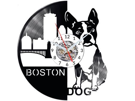 BOSTON DOG ZEGAR ŚCIENNY DEKORACYJNY NOWOCZESNY PŁYTA 
WINYLOWA WINYL NA 
PREZENT EVEVO EVEVO.PL