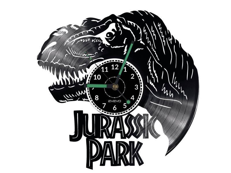 JURASSIC PARK ZEGAR ŚCIENNY DEKORACYJNY NOWOCZESNY PŁYTA WINYLOWA WINYL NA PREZENT EVEVO EVEVO.PL