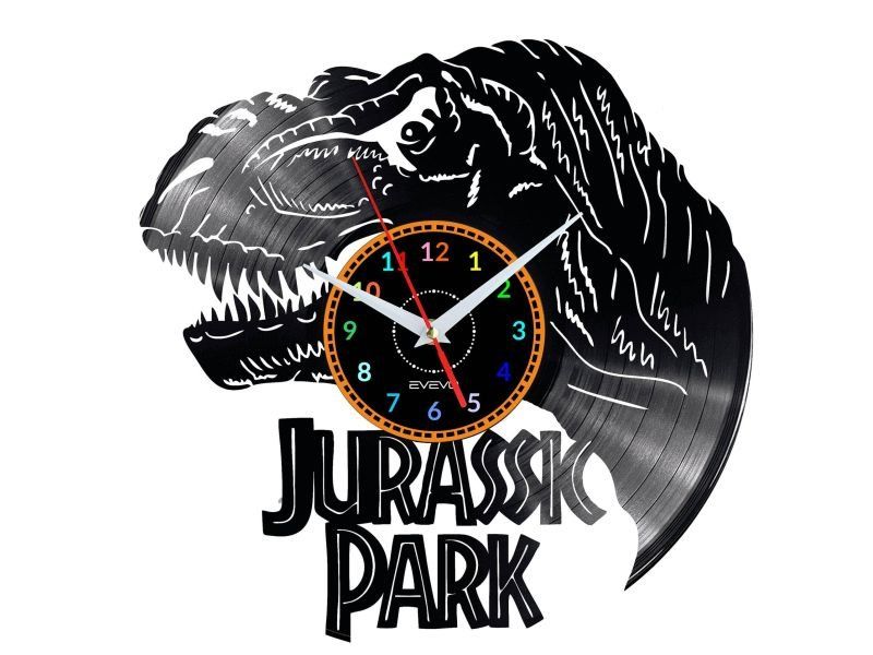 JURASSIC PARK ZEGAR ŚCIENNY DEKORACYJNY NOWOCZESNY PŁYTA WINYLOWA WINYL NA PREZENT EVEVO EVEVO.PL